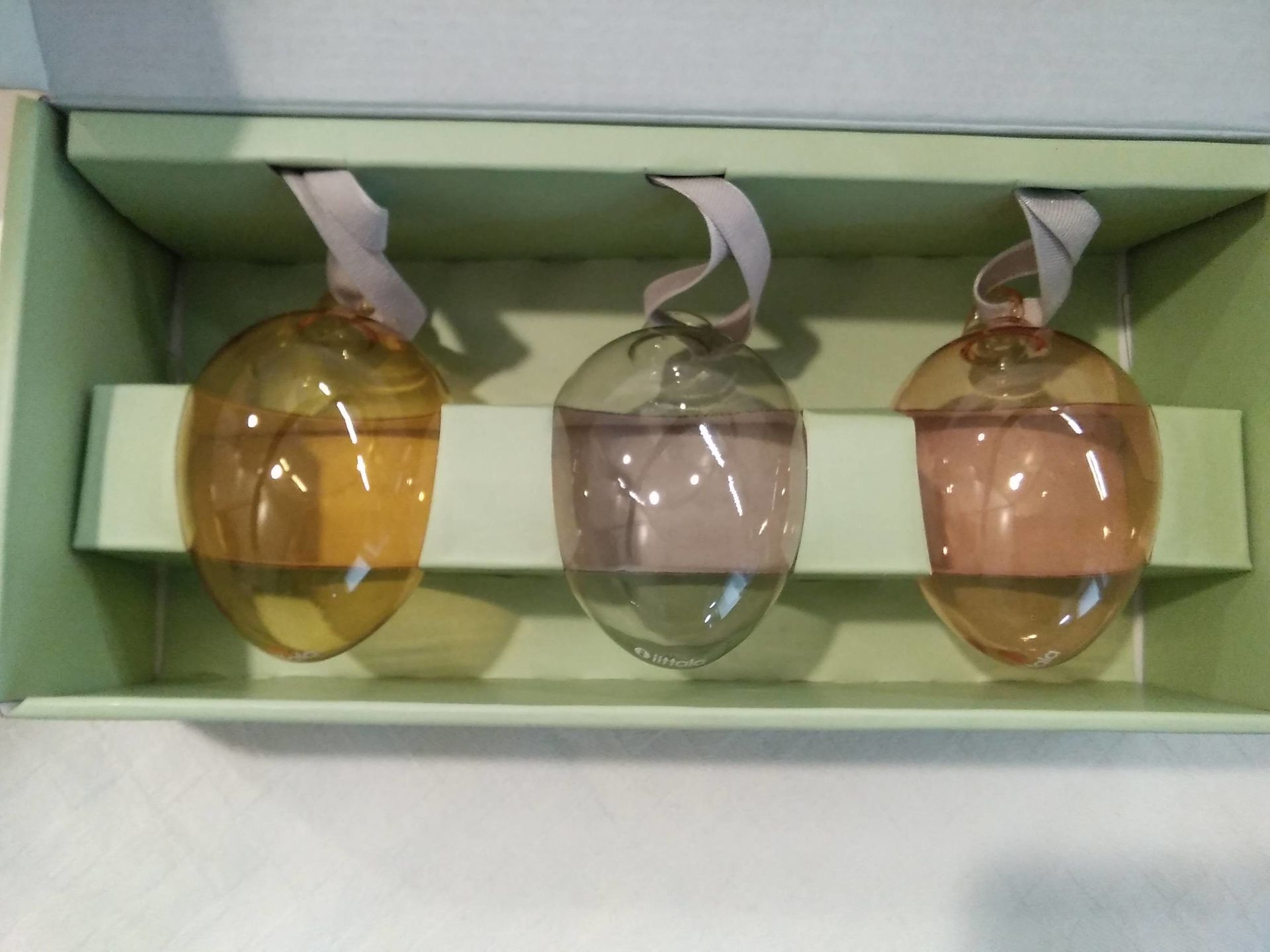 Iittala glass eggs 3 pcs, yellow grey powder Franckly