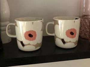 Marimekko Oiva - Unikko mug, 4 dl, white - clay - powder - red | Pre-used  design | Franckly